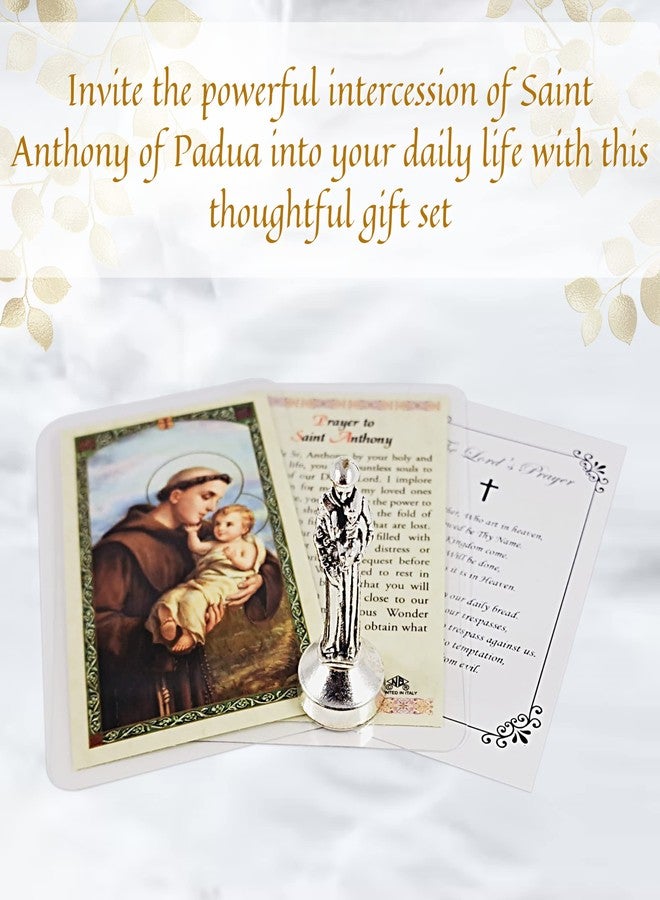 Trendzeen Mini St Anthony Statue Metal (2 Inch) Saint Anthony Laminated Prayer Card, The Lord's Prayer Card | Saint Anthony Padua Figurine | Magnetic Sticky Statue Base for Car Dash or Flat Surfaces, 3 Items - Image 2